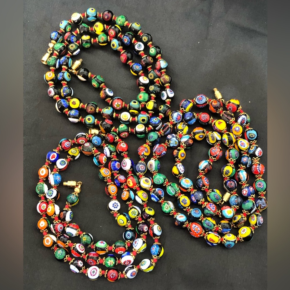 VINTAGE Graduated Millefiori Italian Hand Blown Glass Bead Necklaces